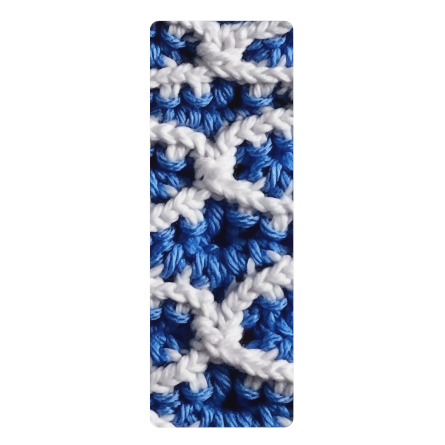 Blueberry Blue Crochet, White Accents, Classic Textured Pattern - Rubber Yoga Mat