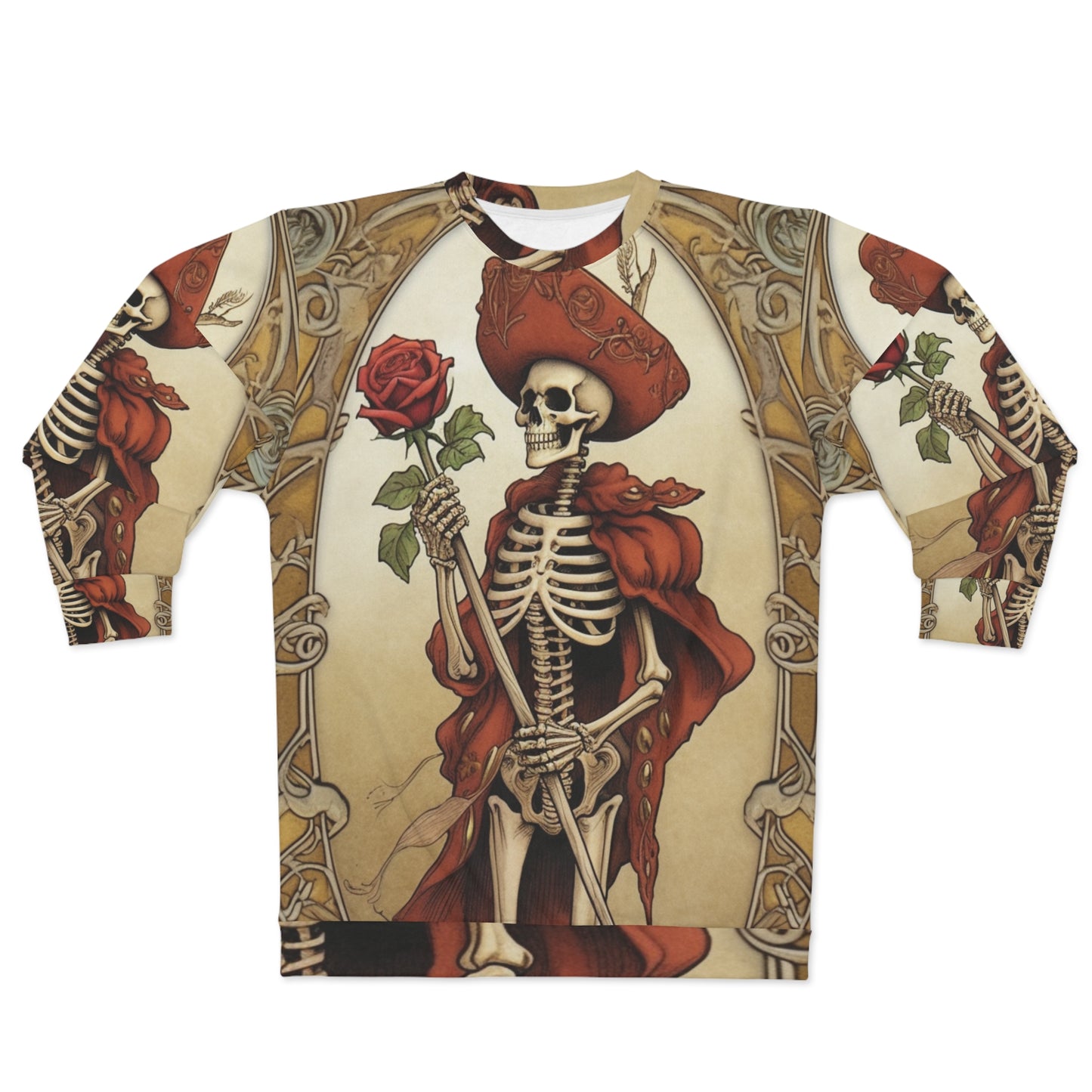 Tarot de cartas de la muerte - Esqueleto, rosa y viaje de transformación - Sudadera unisex (AOP) 