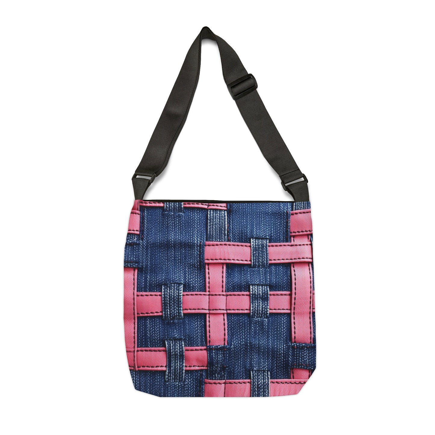 Candy-Striped Crossover: Pink Denim Ribbons Dancing on Blue Stage - Adjustable Tote Bag (AOP)