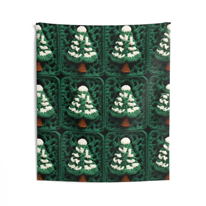 Evergreen Christmas Trees Crochet, Festive Pine Tree Holiday Craft, Yuletide Forest, Winter - Indoor Wall Tapestries