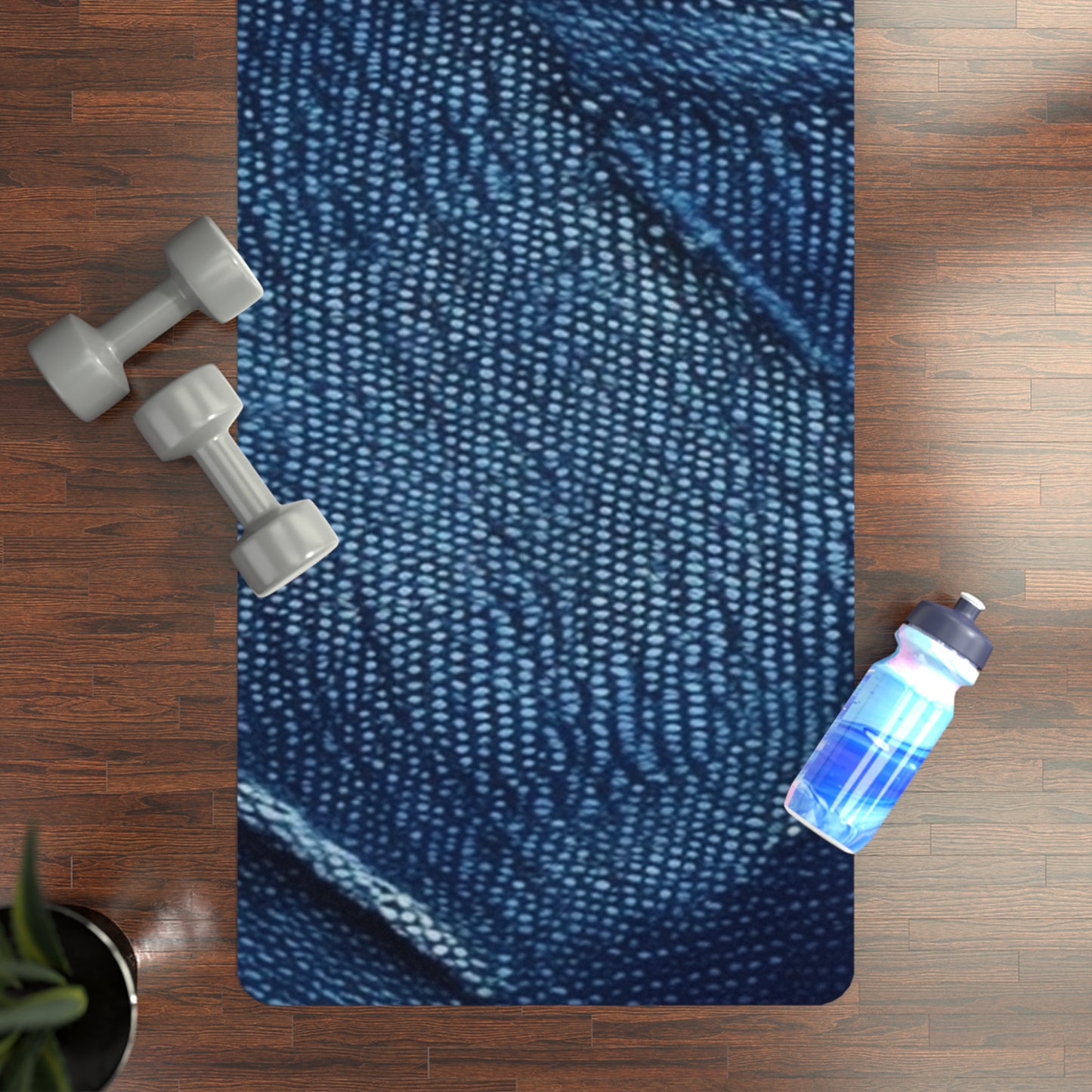 Dark Blue: Distressed Denim-Inspired Fabric Design - Rubber Yoga Mat