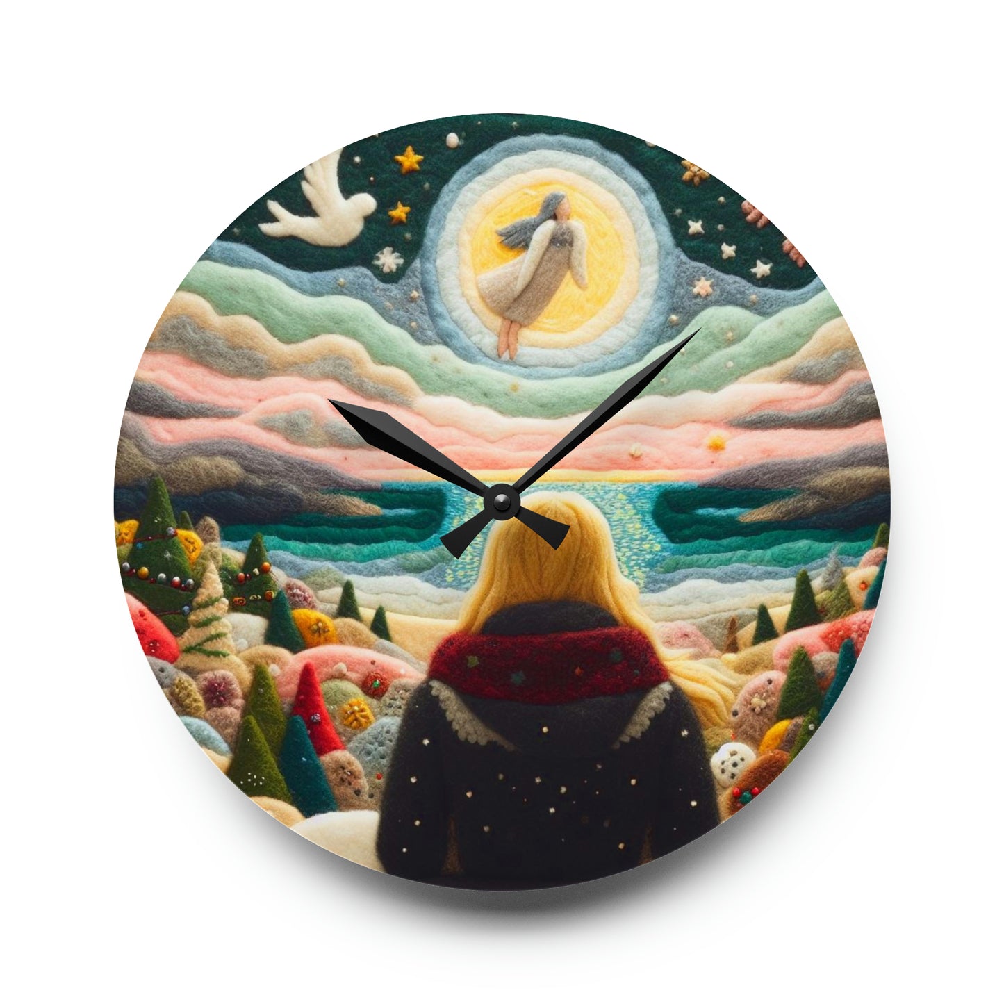 Felt Art angel Spirit In The Sky Design Acrylic Wall Clock