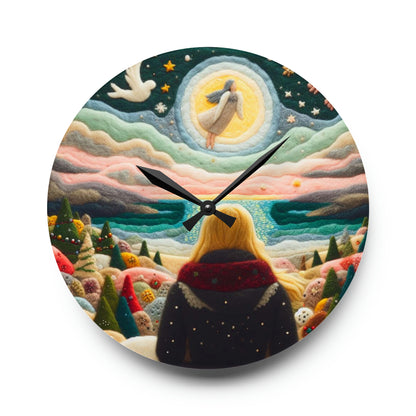 Felt Art angel Spirit In The Sky Design Acrylic Wall Clock