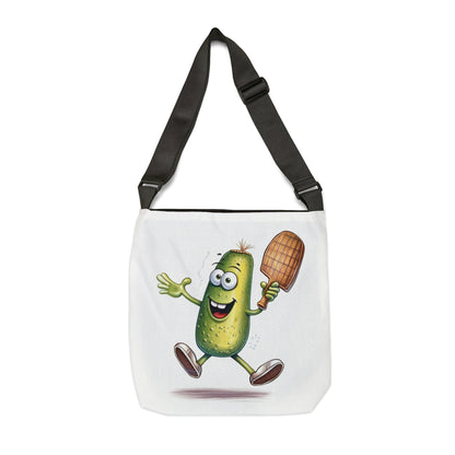 Pickle Player Action: Cartoon Swinging Pickleball Paddle - Sporty Charm - Adjustable Tote Bag (AOP)