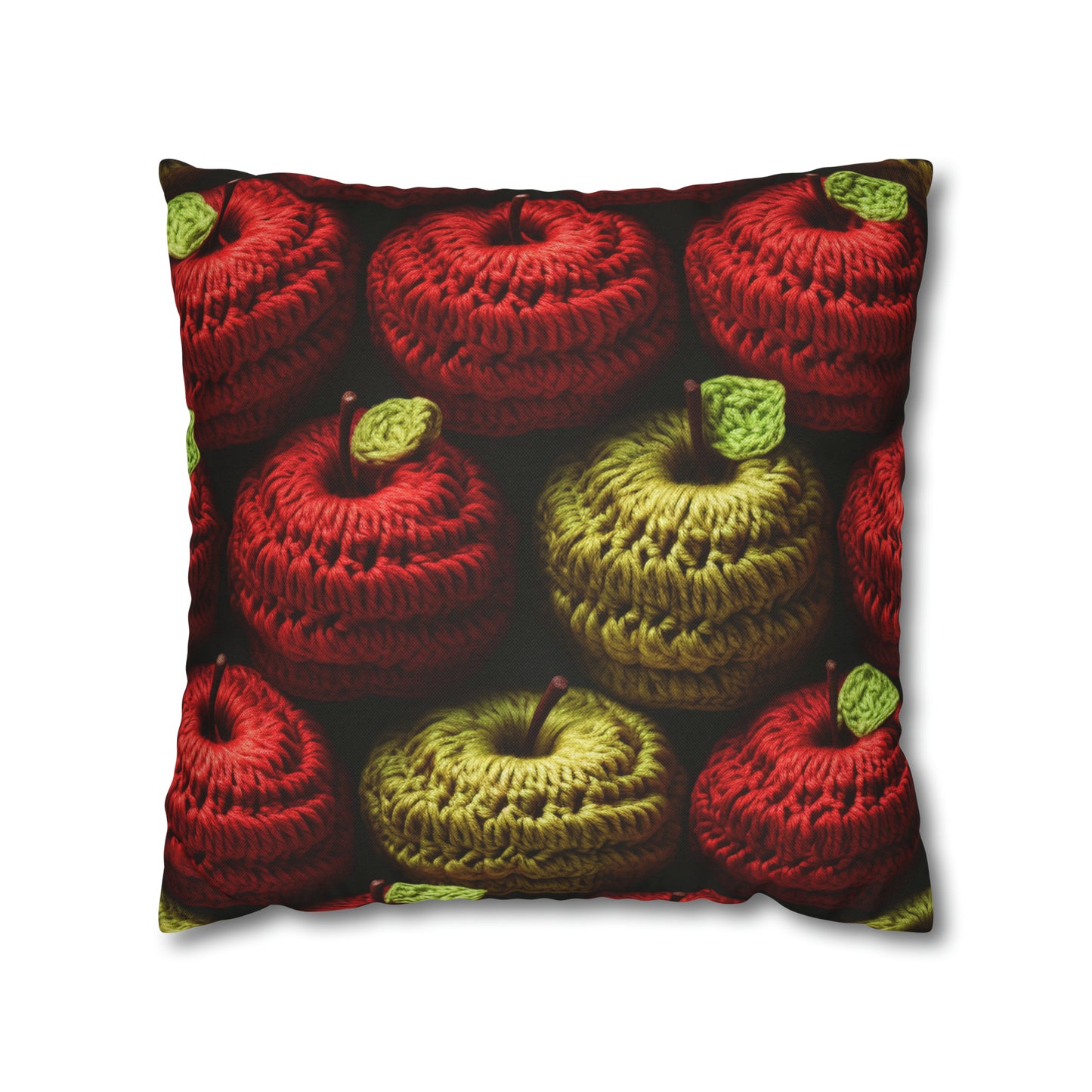 Crochet Apple Amigurumi - Big American Red Apples - Healthy Fruit Snack Design - Spun Polyester Square Pillow Case