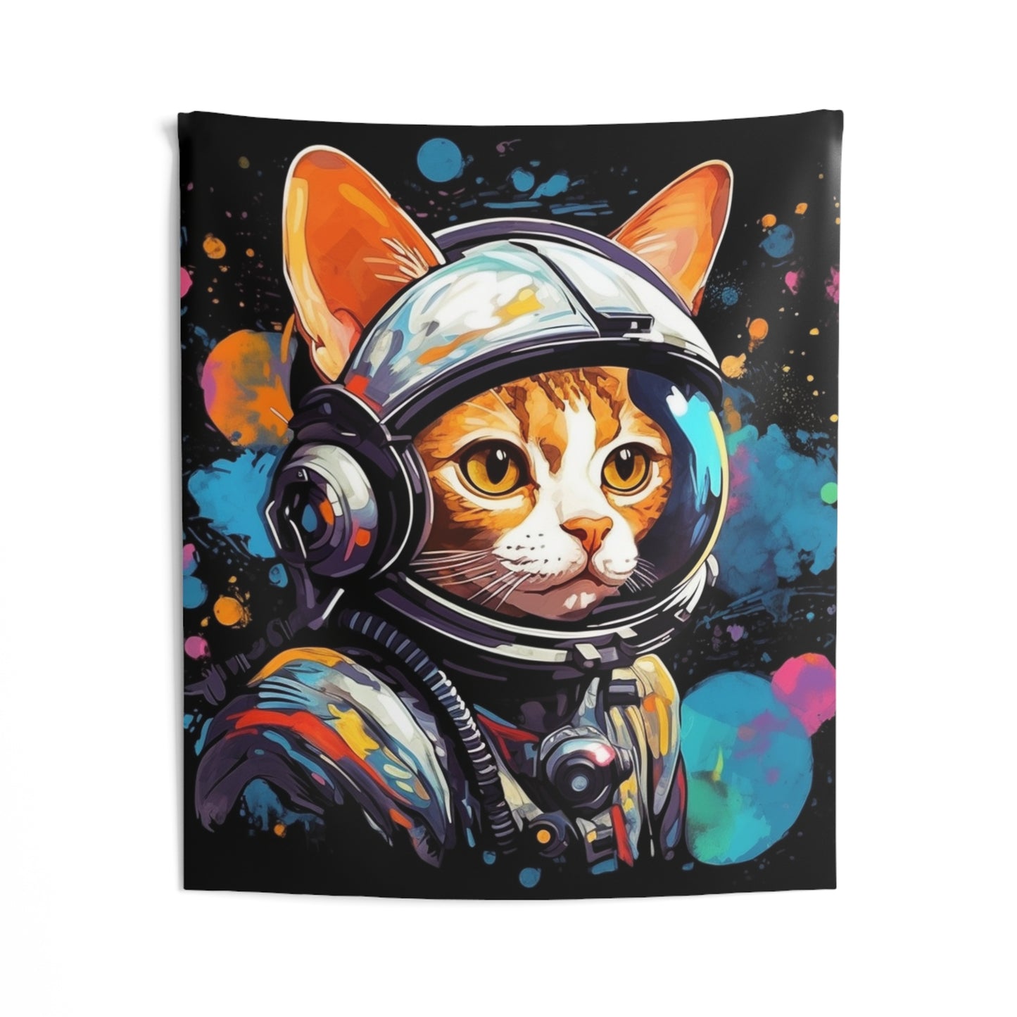 Astro Cat Adventure Feline - 宇宙空間に浮かぶ鮮やかなポップアート - 屋内壁タペストリー