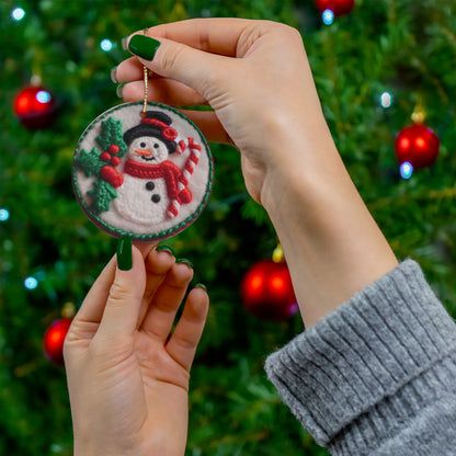 Festive Snowman Embroidered Patch: Christmas Chenille Holly & Candy Cane - Ceramic Ornament, 4 Shapes