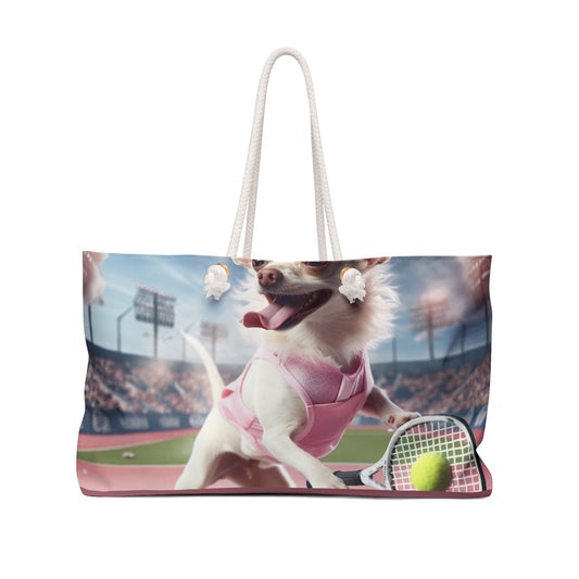 Chihuahua Tennis Ace: Dog Pink Outfit, Court Atheletic Sport Game - Weekender Bag
