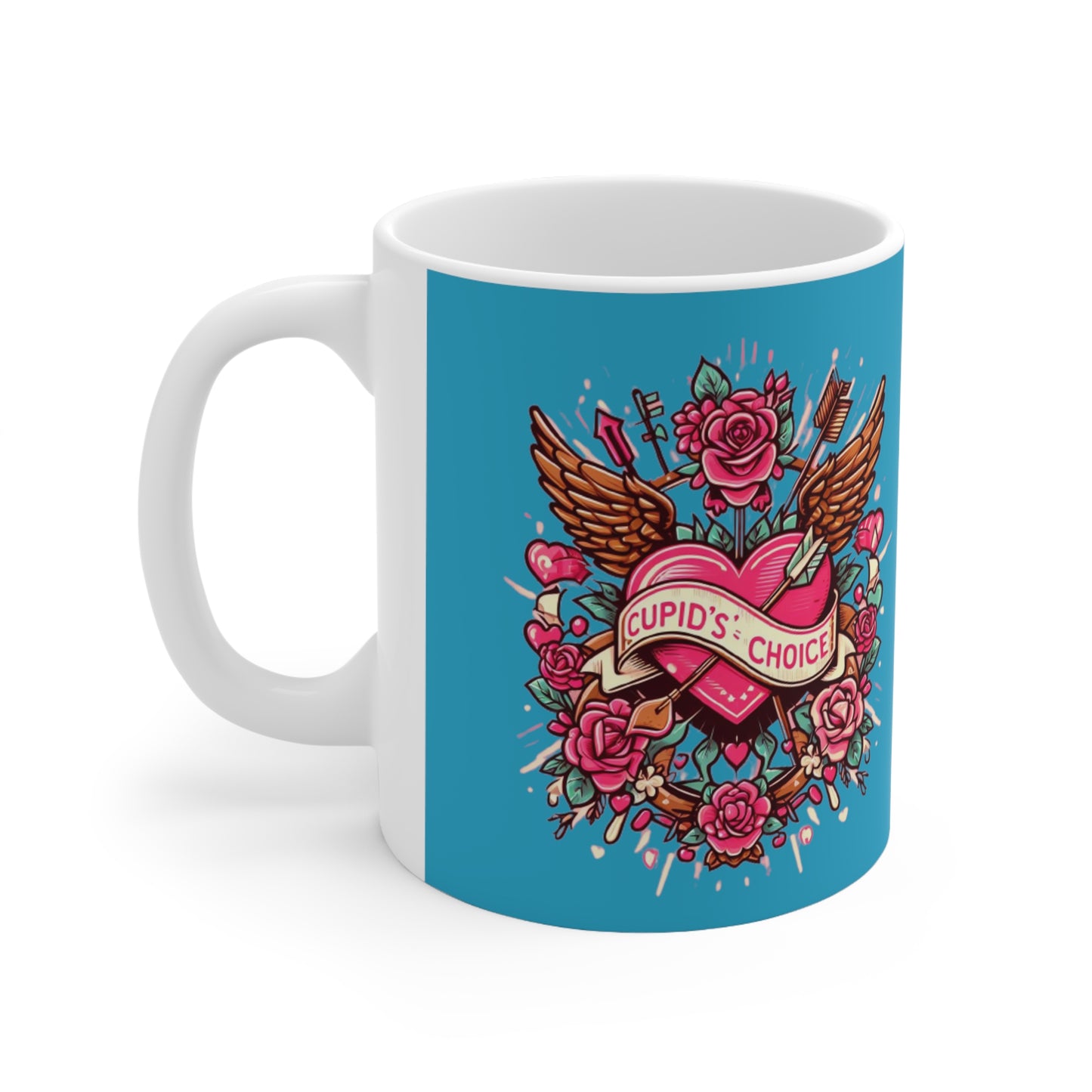 Cupids Choice Heart with Roses and Arrow - Vibrant Valentines Day Love - Ceramic Mug 11oz