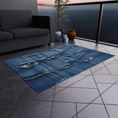 Midnight Blue Distressed Denim: Rugged, Torn & Stylish Design - Outdoor Rug