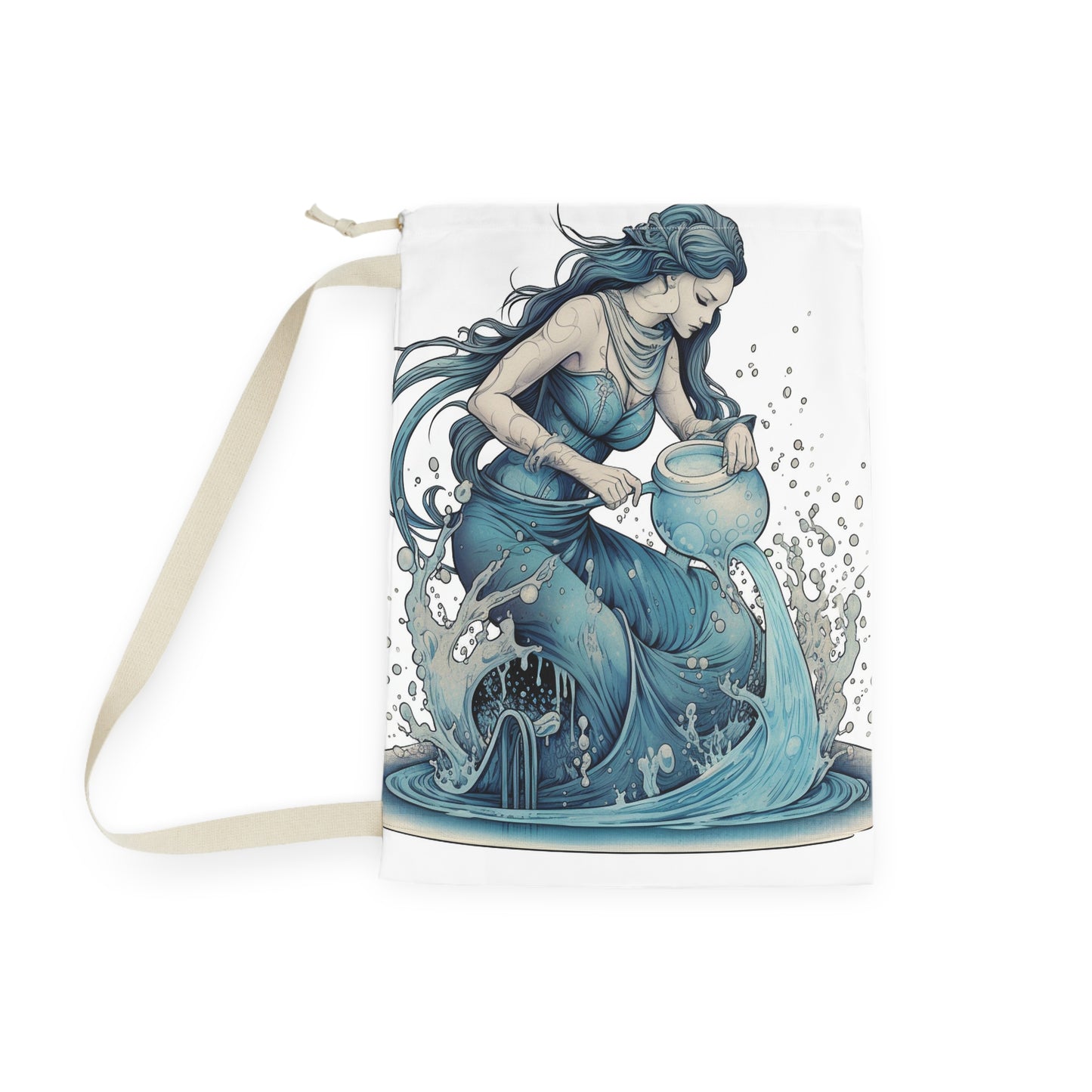 Aquarius Zodiac Symbol - Girl Pouring Water, Hand-Drawn Style - Laundry Bag