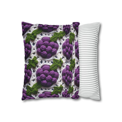 Crochet Grapes Pattern - Granny Square Design - Fresh Fruit Pick - Orchard Purple Snack Food - Spun Polyester Square Pillow Case