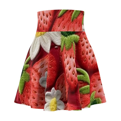 Strawberry Strawberries Embroidery Design - Fresh Pick Red Berry Sweet Fruit - Women's Skater Skirt (AOP)