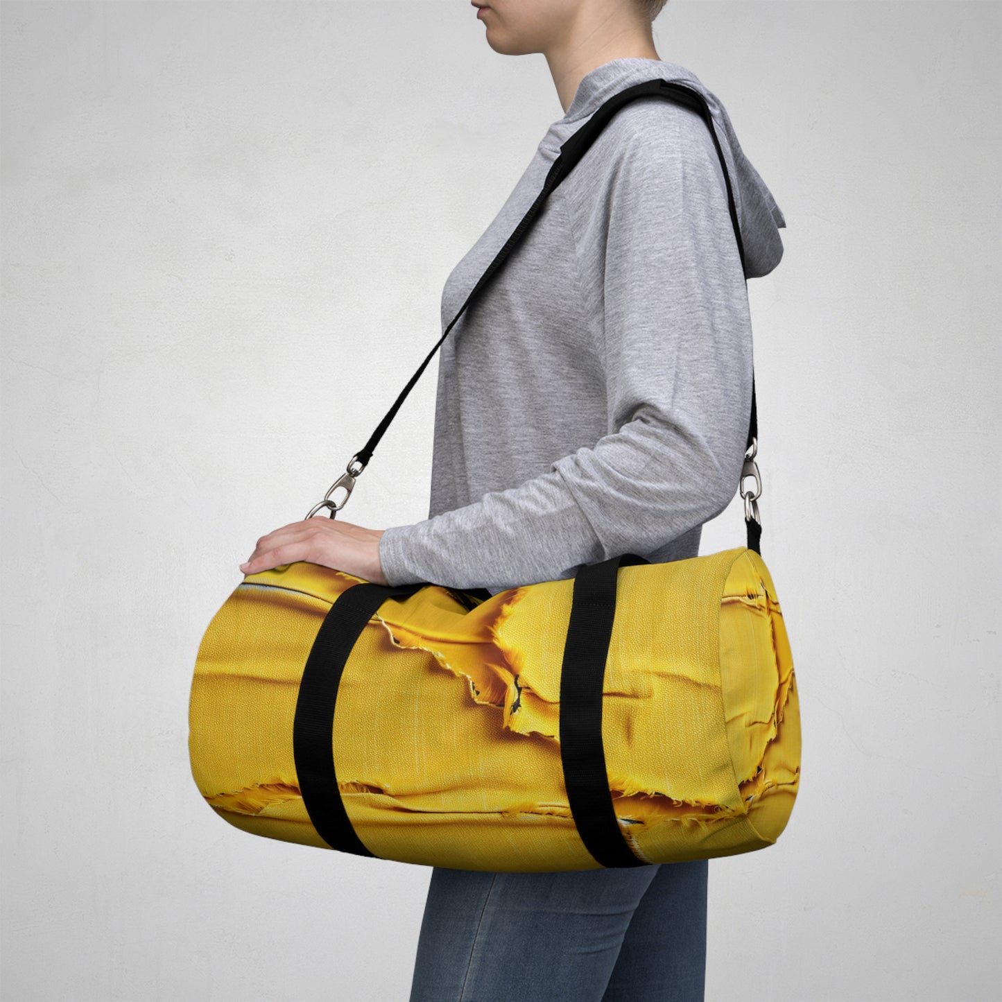 Banana Yellow Lemon: Bold Distressed, Denim-Inspired Fabric - Duffel Bag