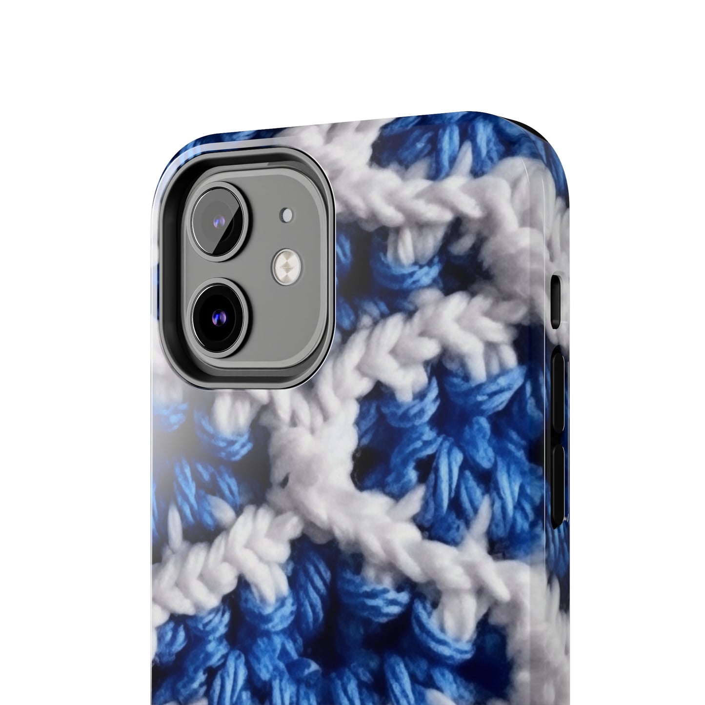 Blueberry Blue Crochet, White Accents, Classic Textured Pattern - Tough Phone Cases