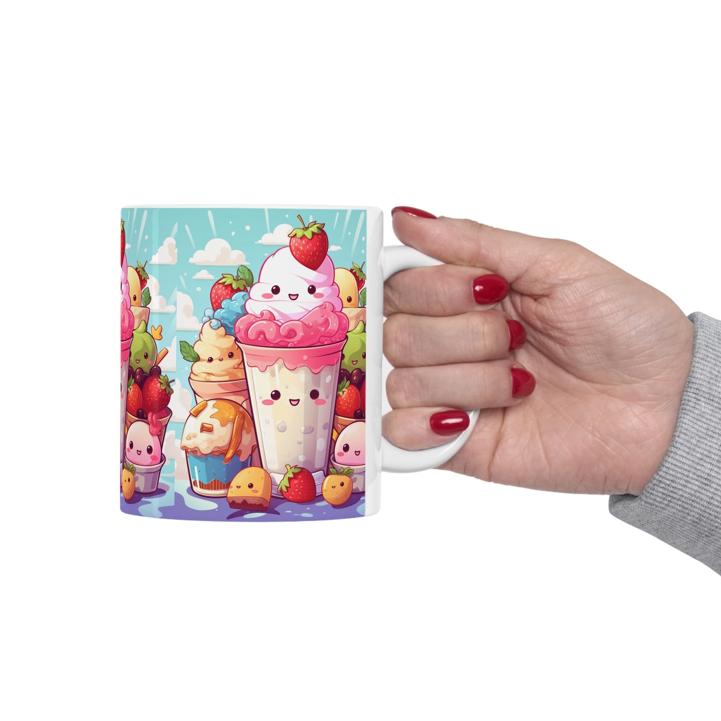 Strawberry Japan Milkshake - Kawaii Dessert Delight - Sweet Berry Anime Character - Ceramic Mug 11oz