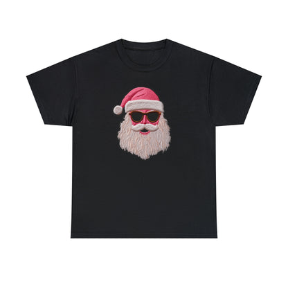 Cool Santa Patch, Pink Christmas Design, Trendy Holiday Emblem - Unisex Heavy Cotton Tee