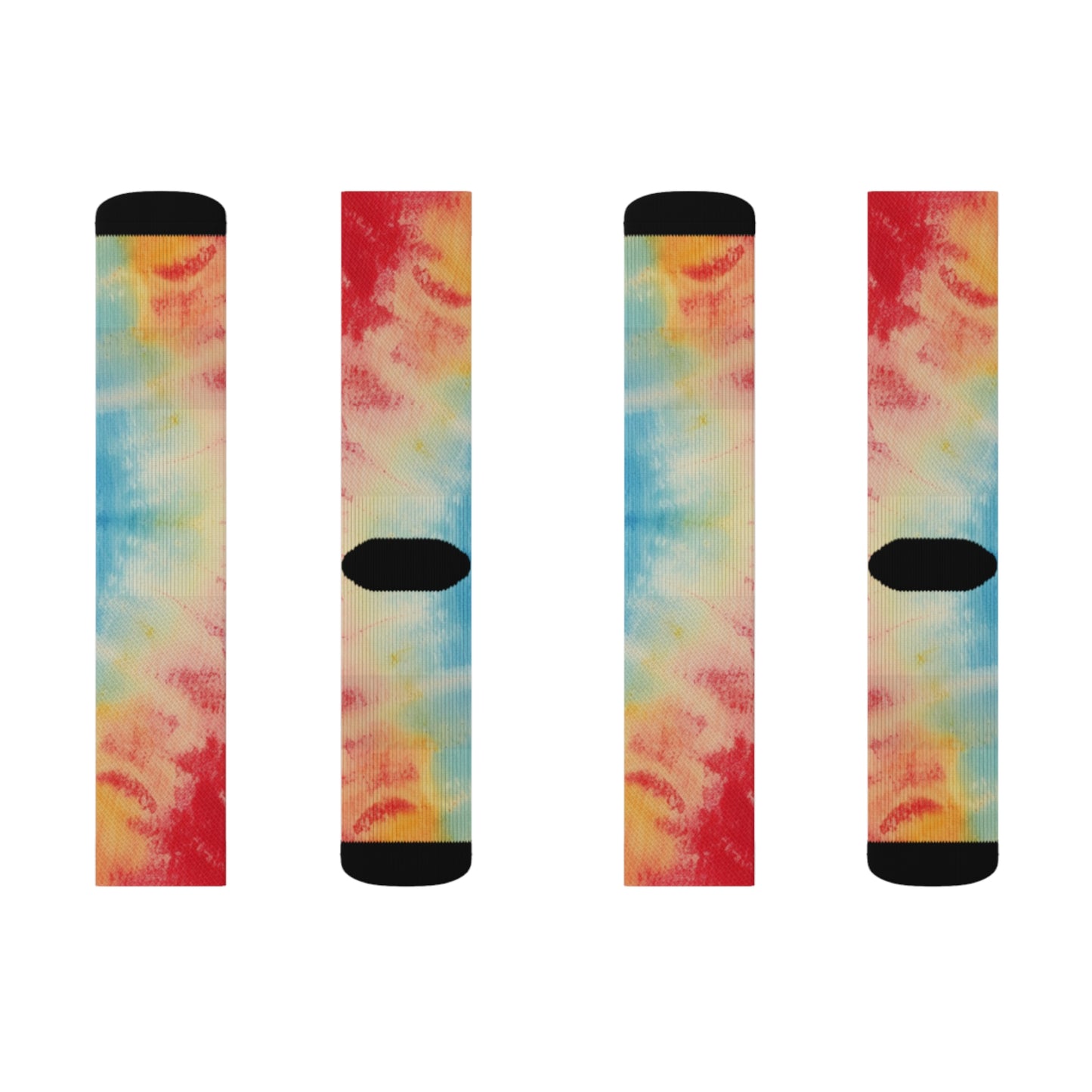 Rainbow Tie-Dye Denim: Espectáculo de diseño de tela multicolor vibrante - Calcetines de sublimación 