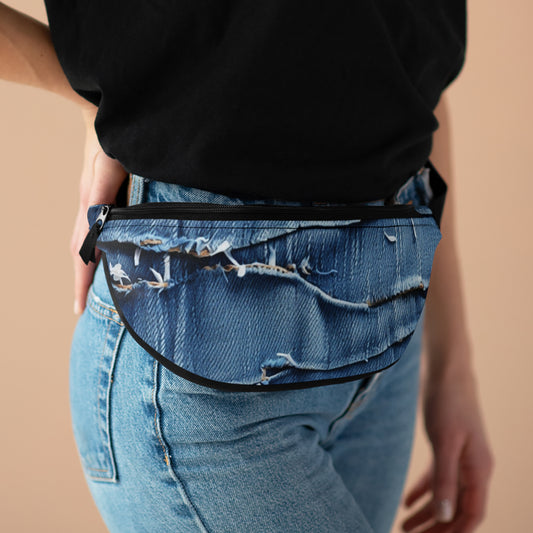 Midnight Blue Distressed Denim: Rugged, Torn & Stylish Design - Fanny Pack