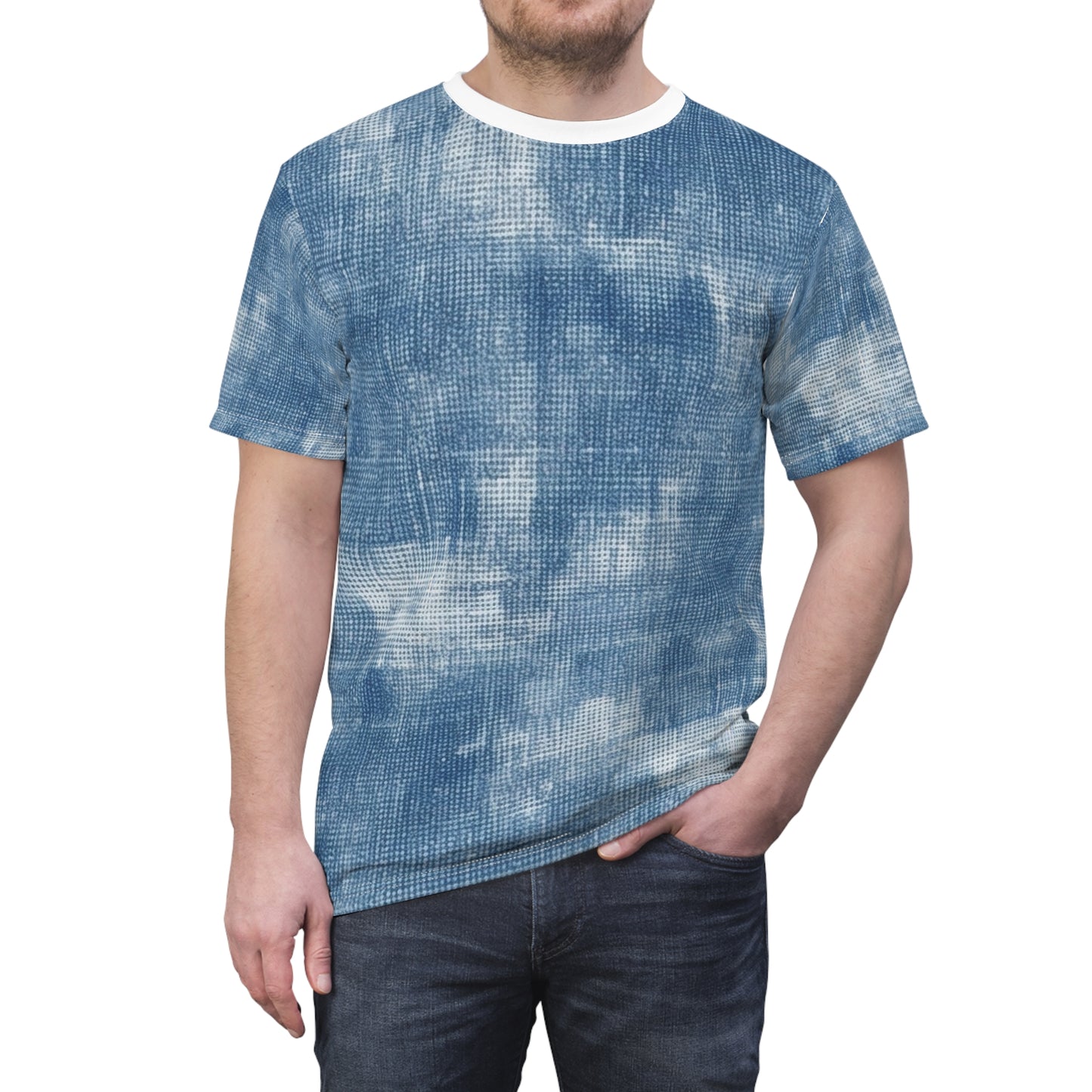 Faded Blue Washed-Out: Denim-Inspired, Style Fabric - Unisex Cut & Sew Tee (AOP)