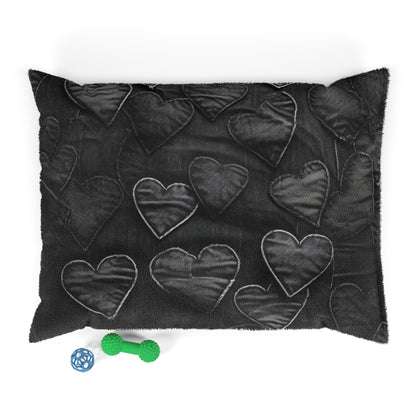 Black: Distressed Denim-Inspired Fabric Heart Embroidery Design - Dog & Pet Bed