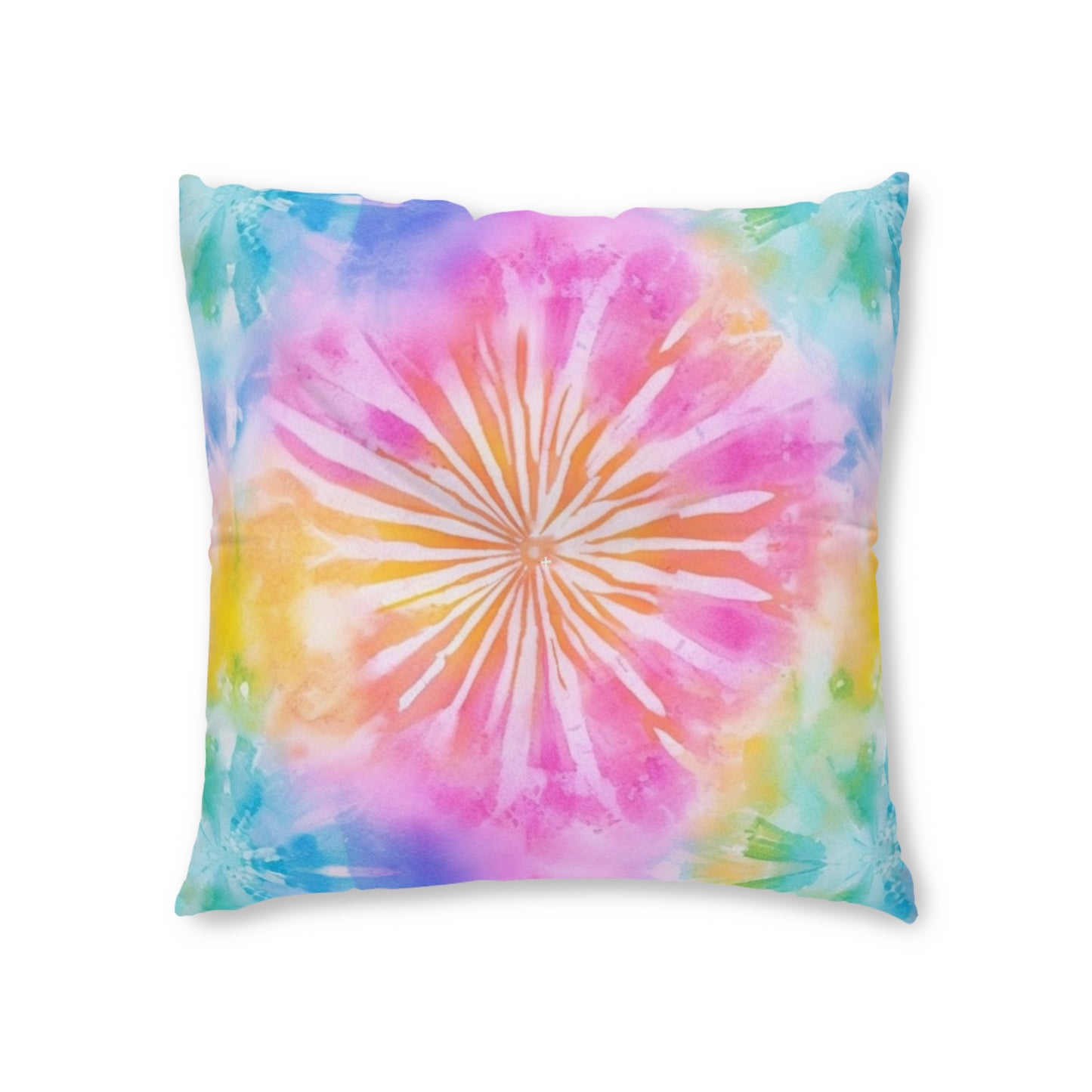 Boho Beach Vibe Pastel Hues Tie-Dye Pattern Design Tufted Floor Pillow, Square