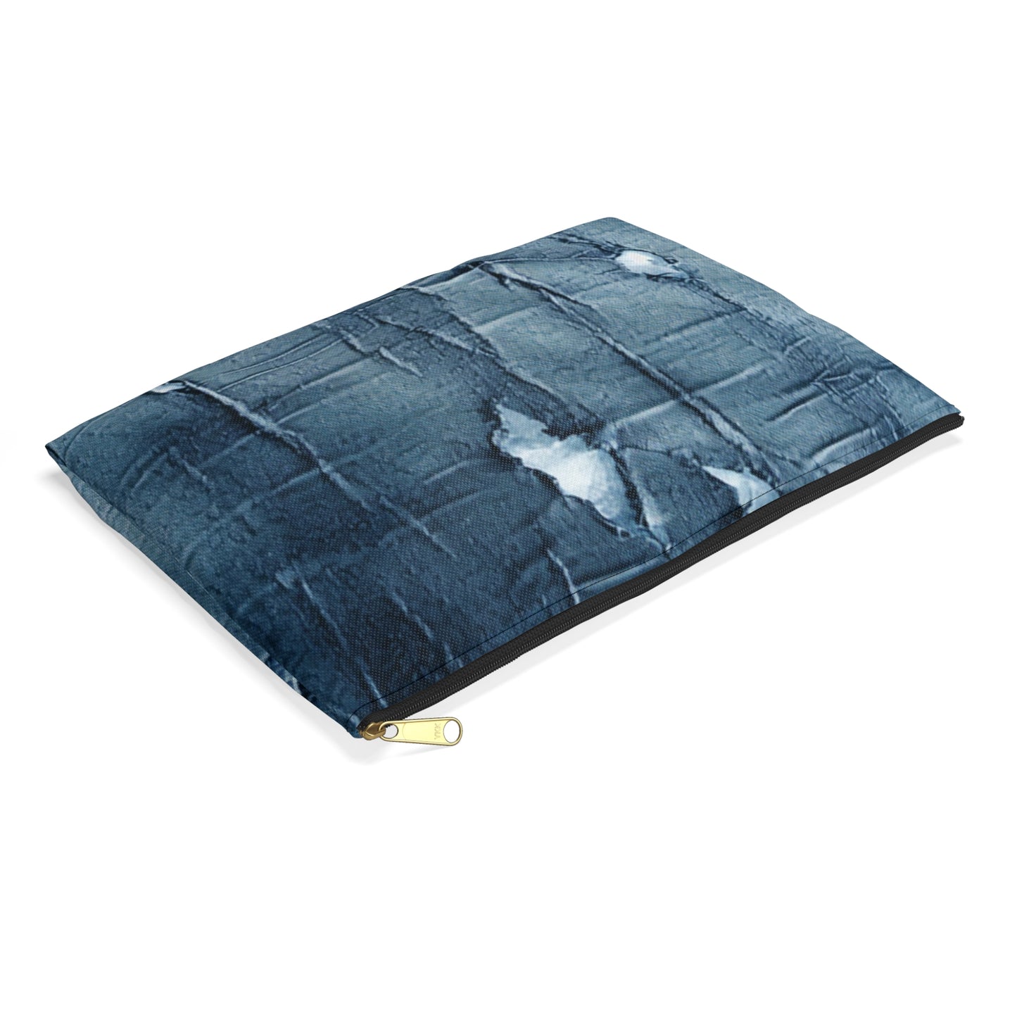 Distressed Blue Denim-Look: Edgy, Torn Fabric Design - Accessory Pouch