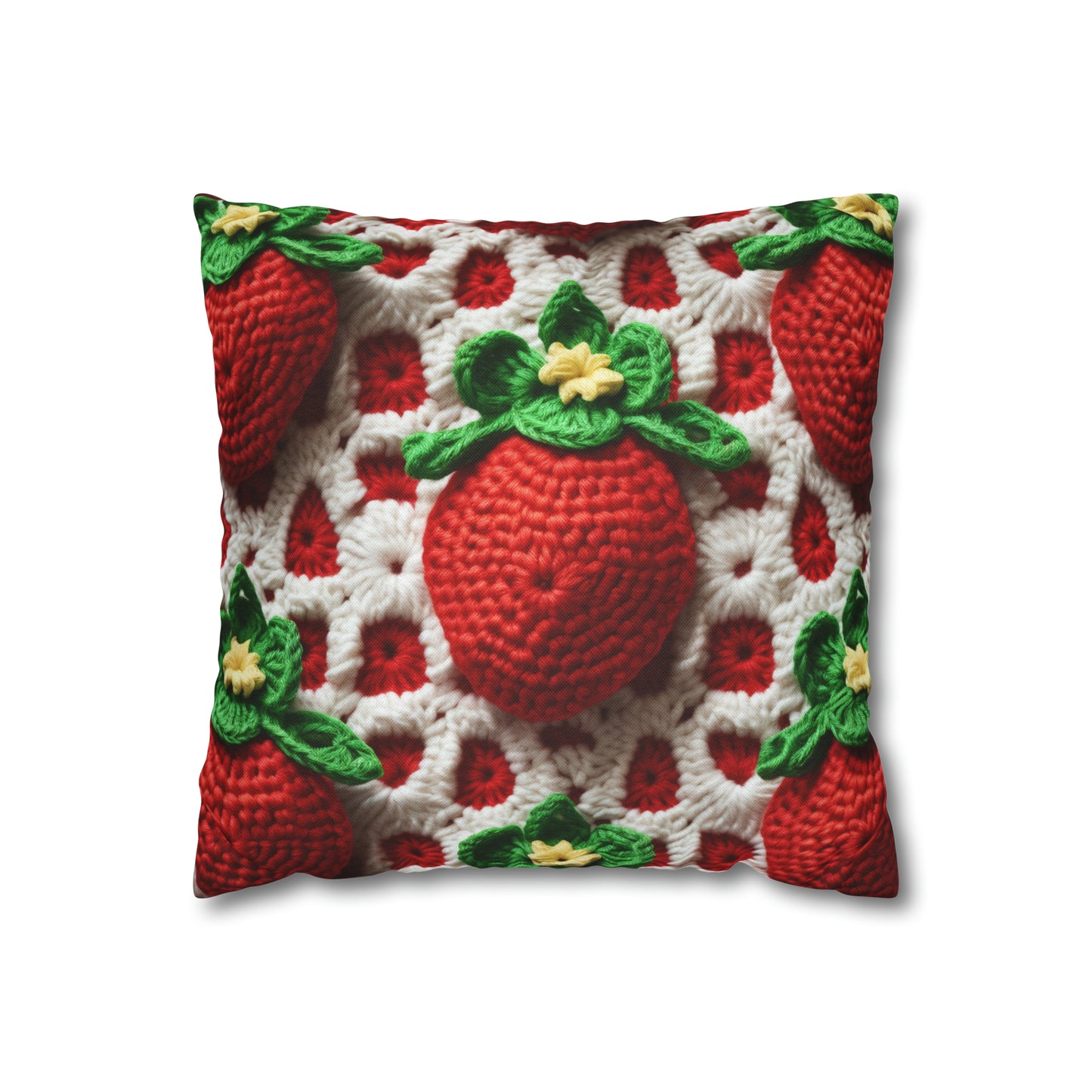 Strawberry Crochet Pattern - Amigurumi Strawberries - Fruit Design for Home and Gifts - Spun Polyester Square Pillow Case