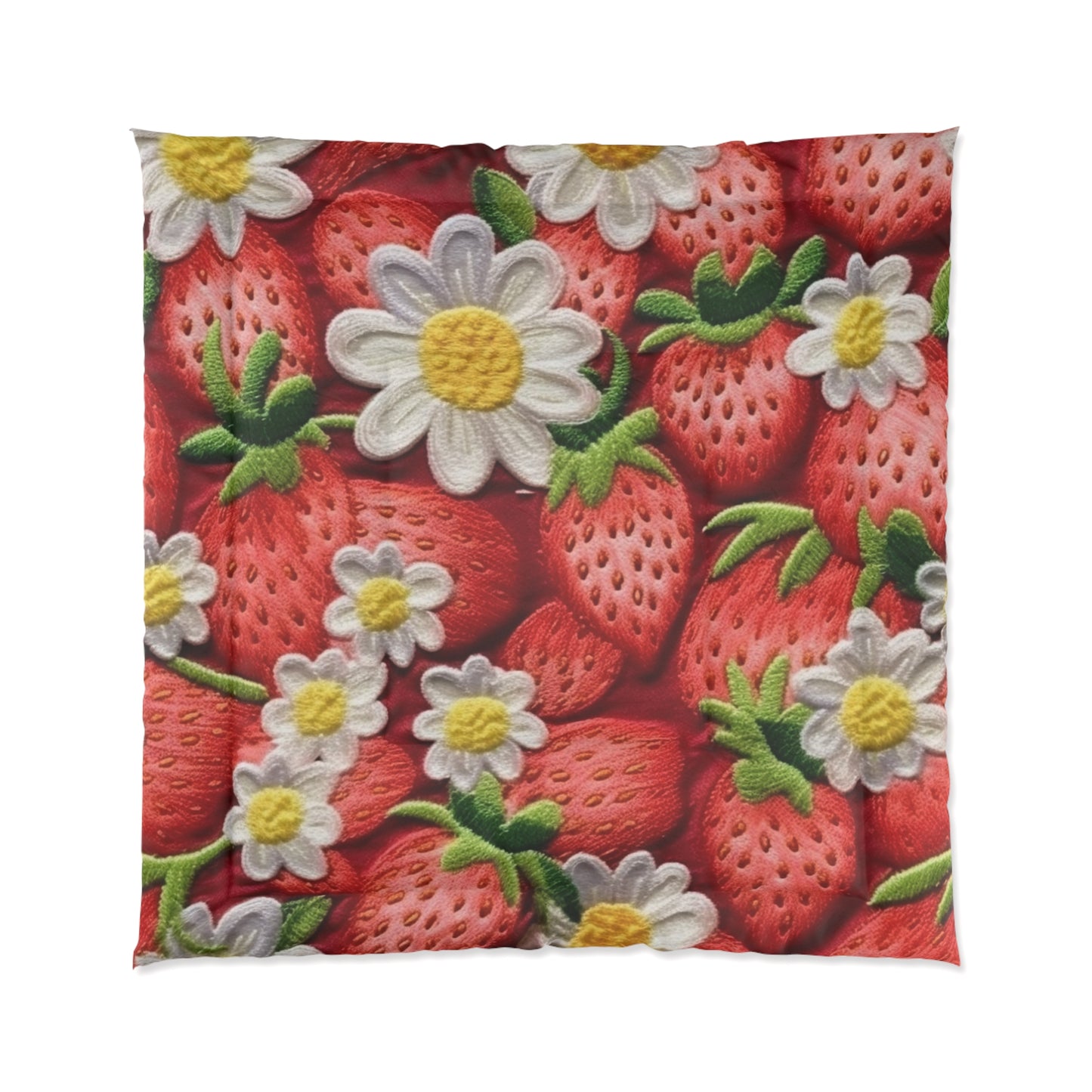 Strawberry Strawberries Embroidery Design - Fresh Pick Red Berry Sweet Fruit - Bed Comforter