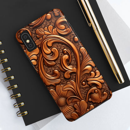 Leather Flower Cognac Classic Brown Timeless American Cowboy Design - Tough Phone Cases