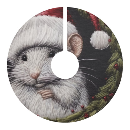 Christmas Mouse in Santa Hat, Festive Holiday Rodent, Winter Creature Design - Christmas Tree Skirts