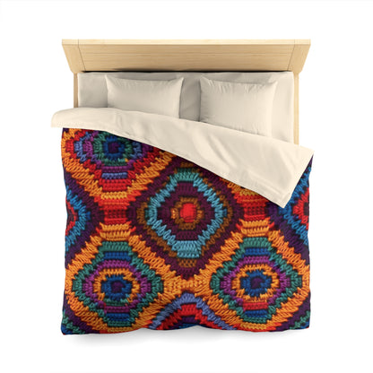 African Heritage Crochet, Vibrant Multicolored Design, Ethnic Craftwork - Microfiber Duvet Cover