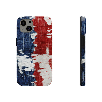 Patriotic Red, White & Blue: Distressed Denim-Style, Torn Fabric - Tough Phone Cases