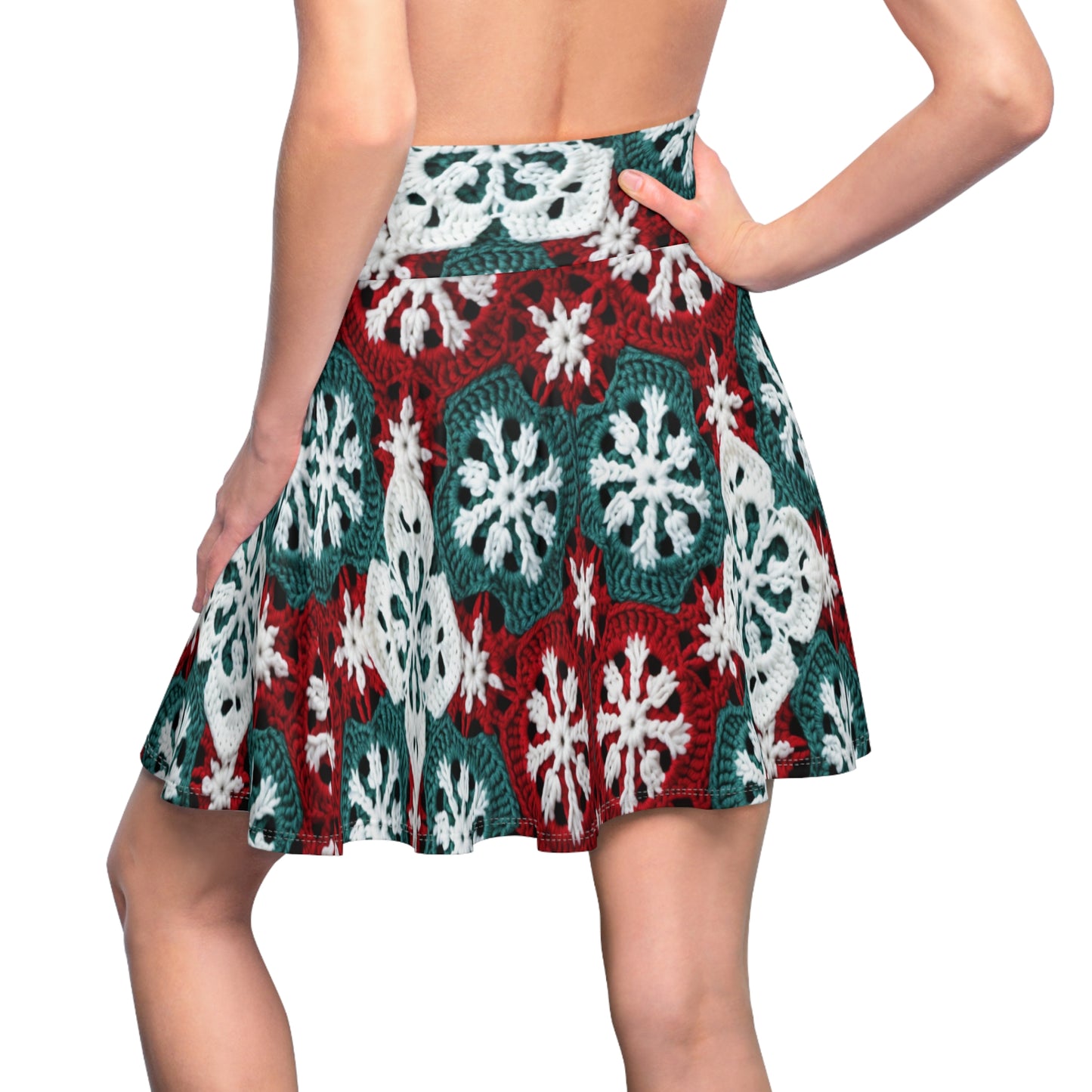 Christmas Snowflake Crochet, Festive Yuletide, Winter Wonderland Craft, Ice Crystal, Holiday Decor, Seasonal Adornments - Women's Skater Skirt (AOP)