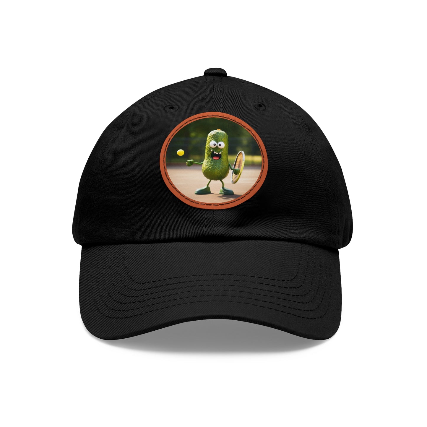 Pickle Playing Pickleball: Serve, Paddle, Game - Court Sport - Dad Hat with Leather Patch (Round)