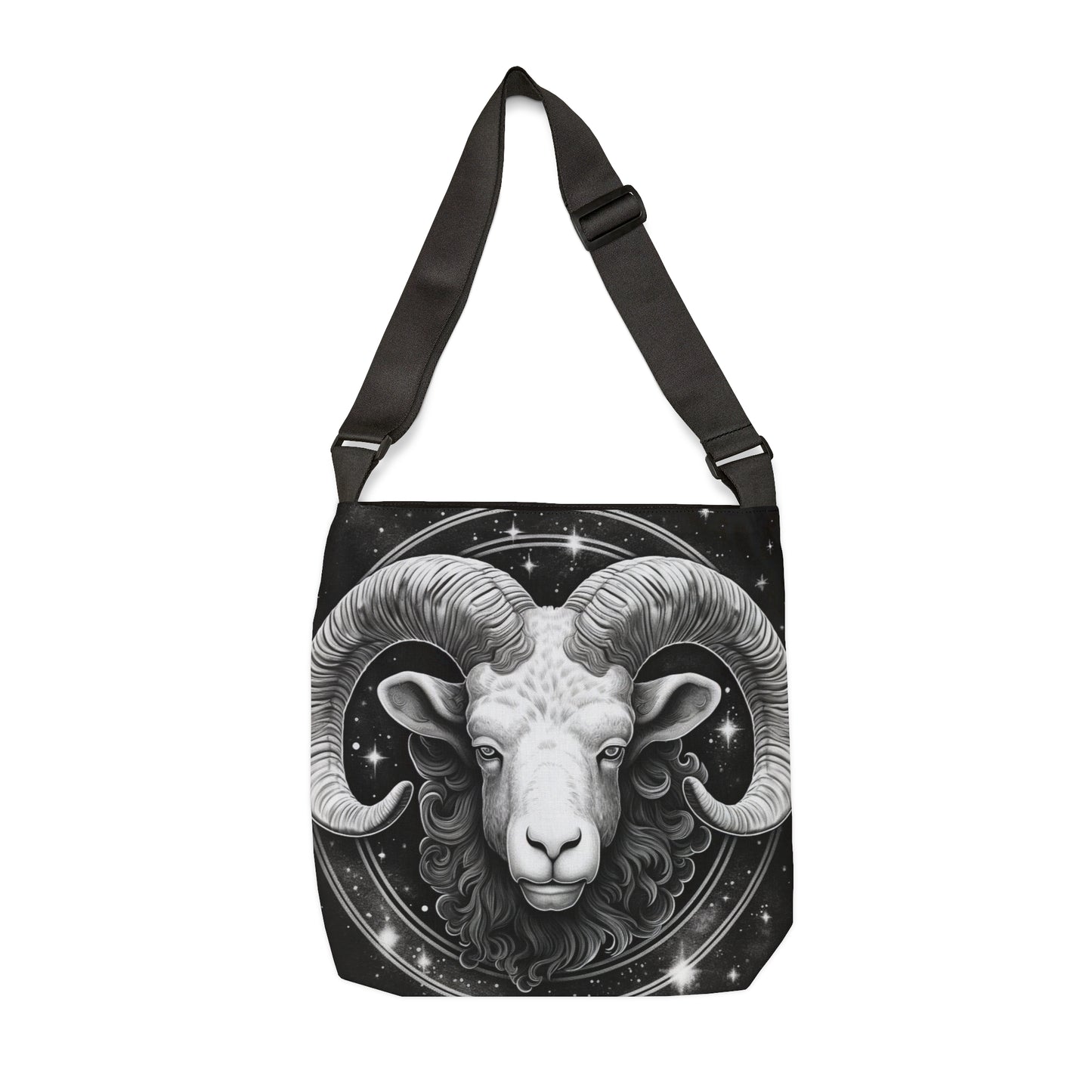 Bolso de mano del zodiaco Aries, diseño de carnero blanco y negro, 100% poliéster hilado, correa ajustable 