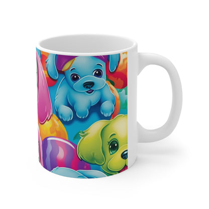 Happy Puppy &amp; Dog Design - Vívido y llamativo - Taza de cerámica de 11 oz