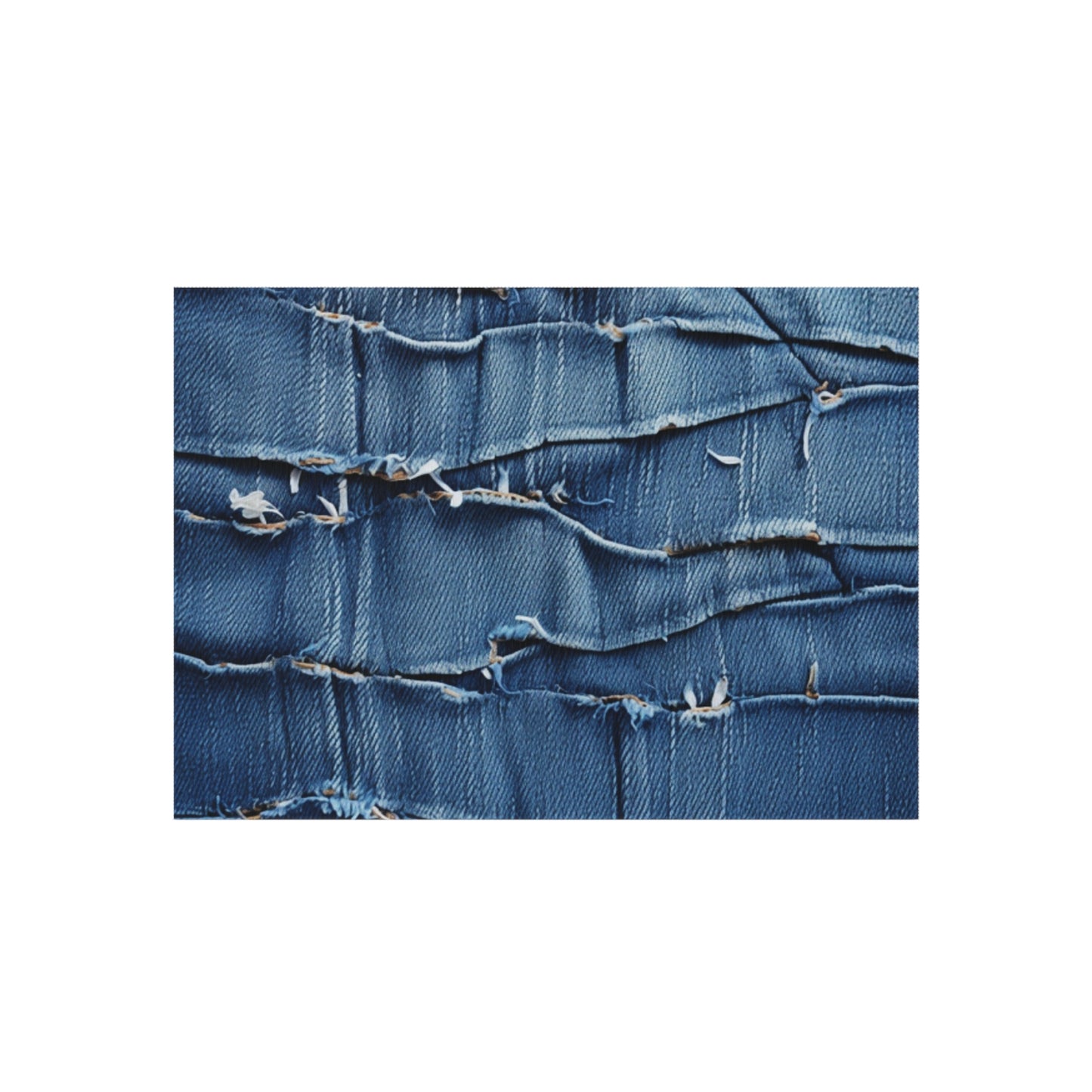 Midnight Blue Distressed Denim: Rugged, Torn & Stylish Design - Outdoor Rug