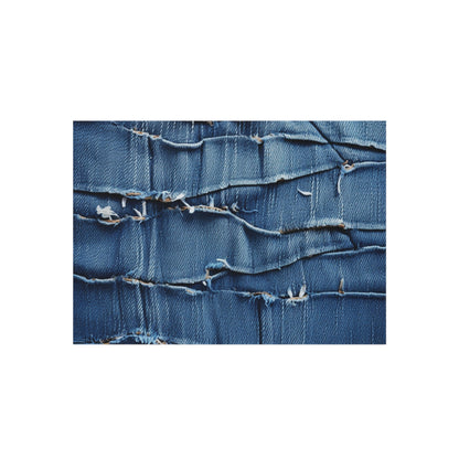 Midnight Blue Distressed Denim: Rugged, Torn & Stylish Design - Outdoor Rug