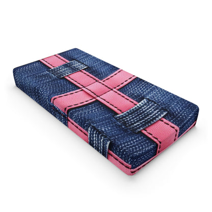 Candy-Striped Crossover: Pink Denim Ribbons Dancing on Blue Stage - Baby Changing Pad Cover