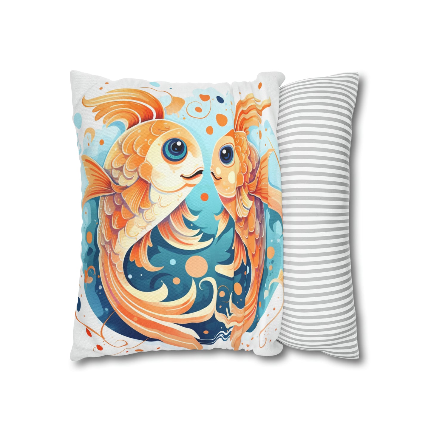 Charming Cartoon Fish Pisces - Dreamy Zodiac Illustration - Spun Polyester Square Pillow Case