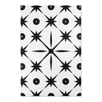 Mid Century Modern Asterisk Design - White & Black Atomic Starburst - Area Rugs