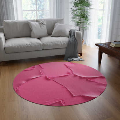 Distressed Neon Pink: Edgy, Ripped Denim-Inspired Doll Fabric - Round Rug