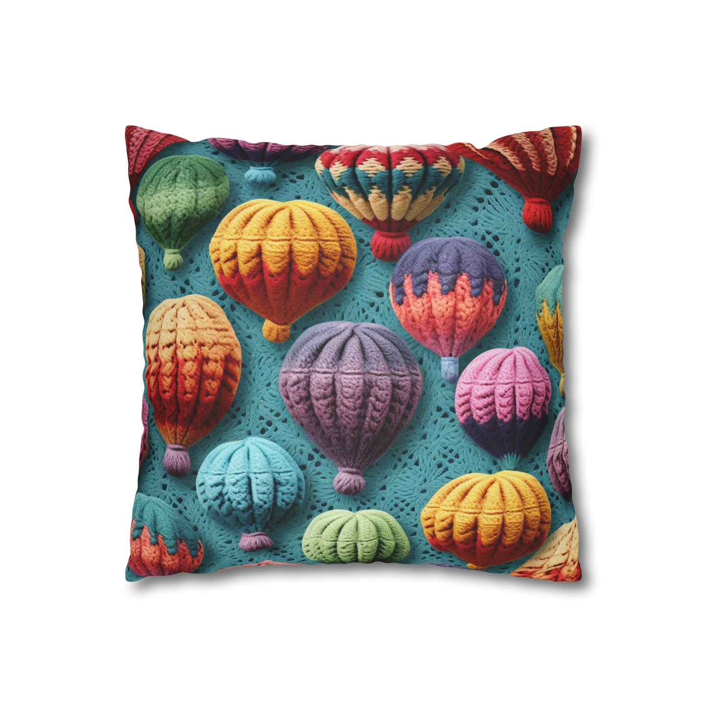 Crochet Hot Air Balloons Sky Travel Transport Scenic Style - Spun Polyester Square Pillow Case