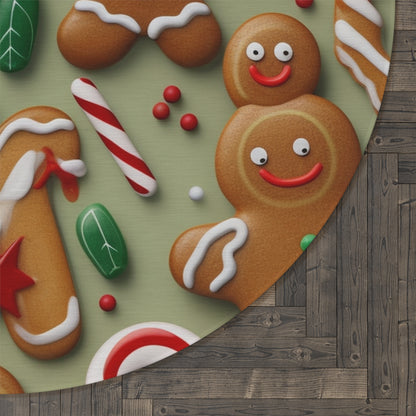 Gingerbread Man Christmas Cookie - Tree - Candy Cane - Round Rug