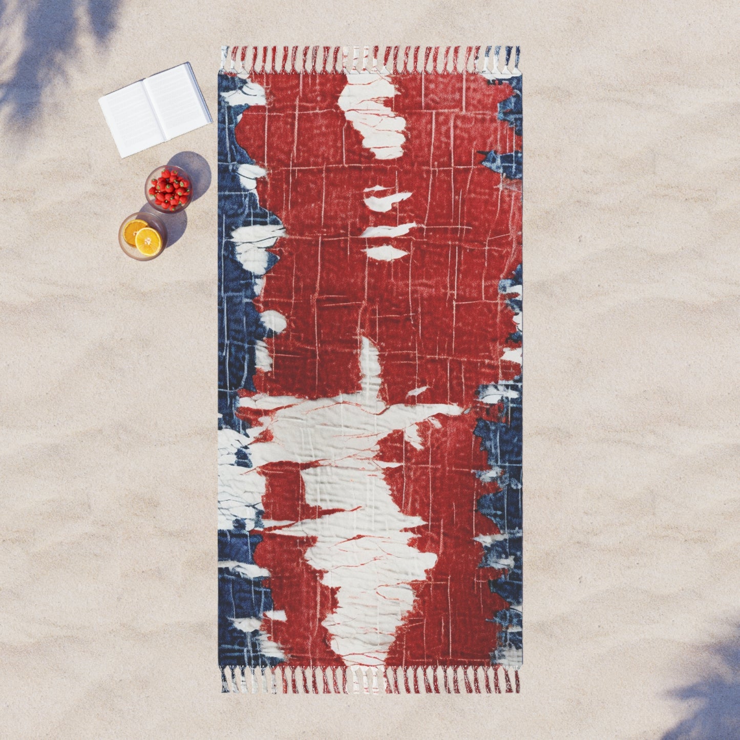 Patriotic Red, White & Blue: Distressed Denim-Style, Torn Fabric - Boho Beach Cloth