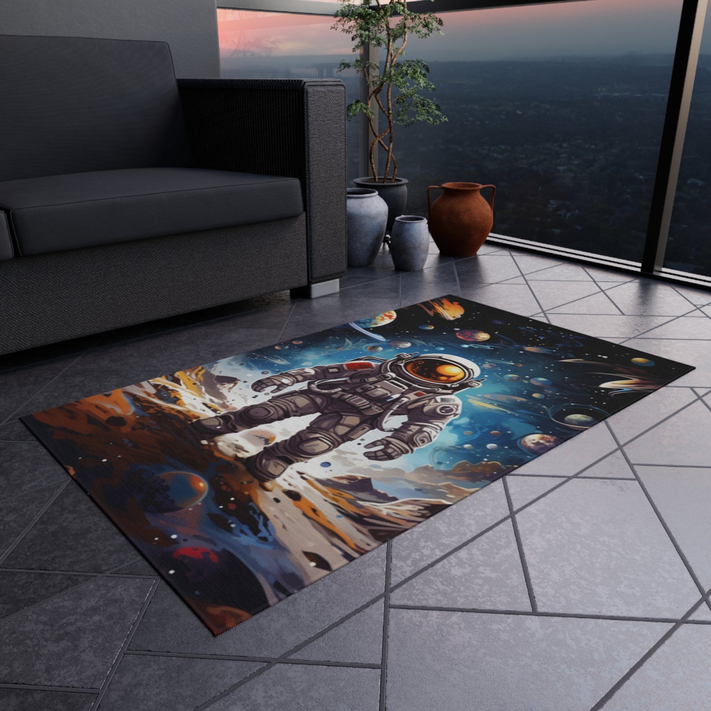 Galactic Voyage: Astronaut Journey in Celestial Star Cosmic Exploration - Outdoor Rug