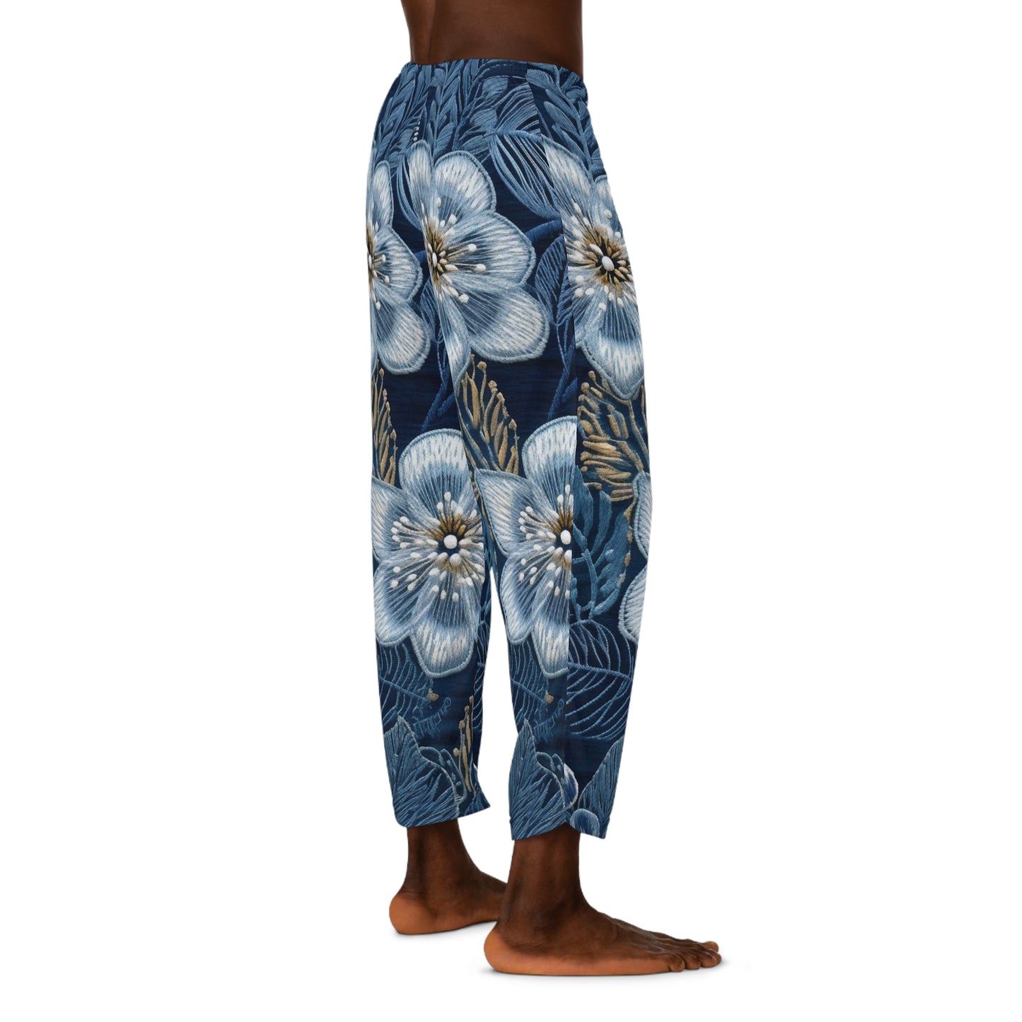 Flower Blossom Embroidery Floral on Denim Style - Men's Pajama Pants (AOP)