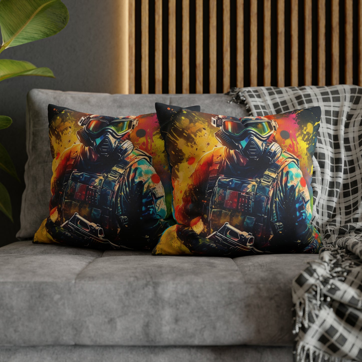 Paintball Game Sport: Professional Action Shot Target Player - Spun Polyester Square Pillow Case