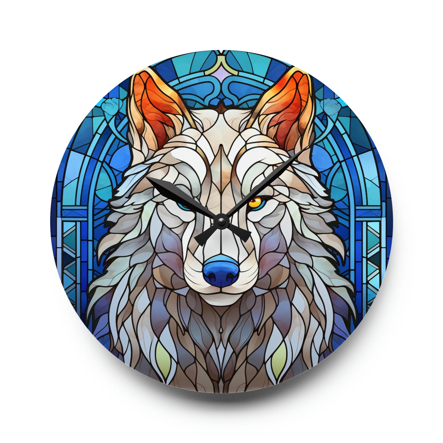 Stained Glass Wolf Design - Acrylic Wall Clock